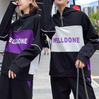 Couple Matching Half Zip Hoodie / Lettering Sweatpants