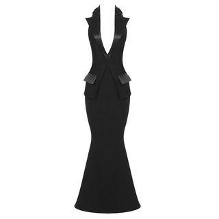 Sleeveless Plunge-neck Maxi Mermaid Dress