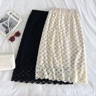 Plain High-waist Lace Knit A-line Skirt