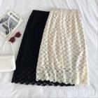 Plain High-waist Lace Knit A-line Skirt