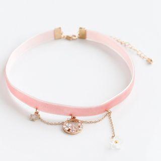 Floral Pendant Velvet Choker Pink - One Size