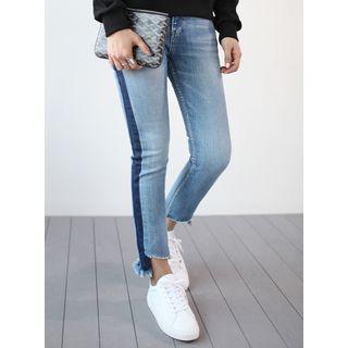 Color-block Asymmetric-hem Jeans