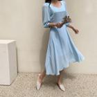 Balloon-sleeve Tie-waist Chiffon Dress