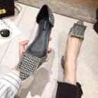 Buckled Houndstooth Faux Leather Pointed Flats