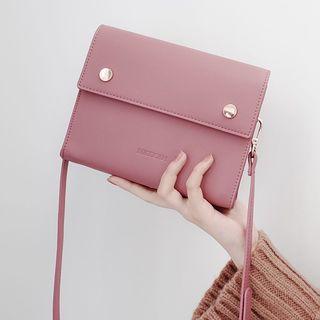 Snap Button Faux Leather Crossbody Bag