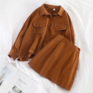 Set: Chest Pocket Shirt + Midi Skirt