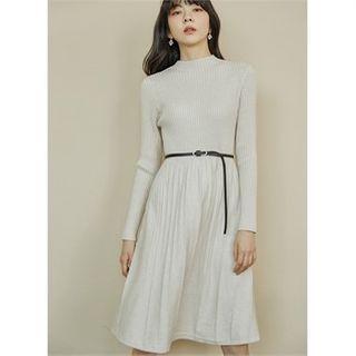 Mock-neck Rib-knit Dress Cream - One Size