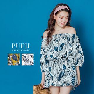 Off-shoulder Pattern Mini Dress