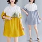 Elbow-sleeve Color Block Mini Chiffon Dress