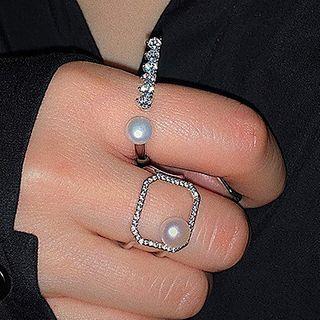 Rhinestone Open Ring (various Designs) Square - Gold - One Size