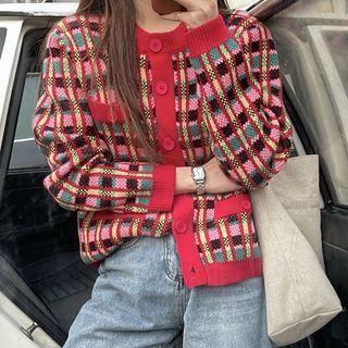 Round Neck Plaid Cardigan