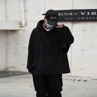 Long-sleeve Plain Asymmetrical Hoodie