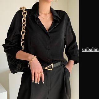 Wide-cuff Dip-back Silky Shirt