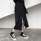 Slit Midi A-line Skirt Black - One Size