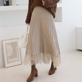 Lace-hem Accordion Pleated Skirt