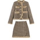 Set: Fluffy Houndstooth Jacket + Mini A-line Skirt