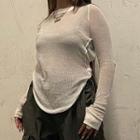 Long-sleeve Contrast Stitch Cutout Top