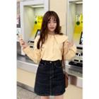 Half-placket Capelet Blouse Yellow - One Size