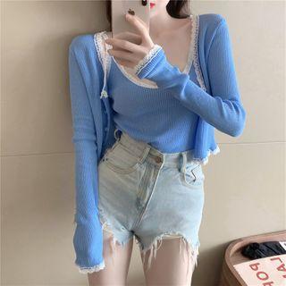 Set: Lace Trim Cardigan + Camisole Top