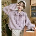 Knot Front Sweater / Long-sleeve Mock-neck Lace Top