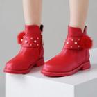 Studded Faux Pearl Block Heel Short Boots