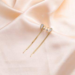 Heart Rhinestone Fringed Earring 1 Pair - E2650 - Gold - One Size