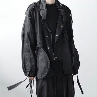 Plain Strappy Button-up Jacket