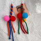Pom Pom Drop Earring 1 Pair - Red & Blue & Pink - One Size