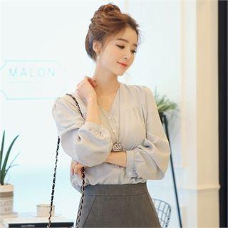 Puff-sleeve V-neck Blouse