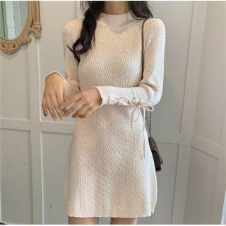 Lace Up Mock Neck Knit Dress