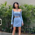 Off Shoulder Plain Cropped Top / High-waist Plain Mini Skirt