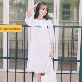 Lettering 3/4-sleeve T-shirt Dress