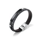 Simple Punk 316l Stainless Steel Black Geometric Rectangular Leather Bracelet Black - One Size