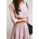 Smocked-waist Floral Chiffon Mini Dress