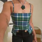 Checked Lace-up Back Camisole Top