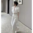 Striped Cropped Light Blazer / Wide-leg Dress Pants With Sash