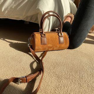 Faux-suede Cylinder Bag With Strap Brown - One Size