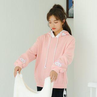 Rabbit Print Hoodie Pink - One Size