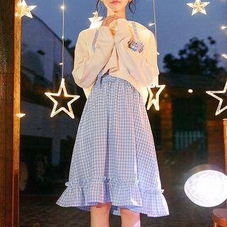 Inset Long-sleeve Sweater Plaid Dress