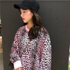 Leopard Print Loose-fit Pullover As Figure - One Size