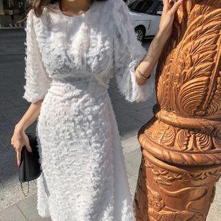 Bishop-sleeve A-line Long Fringe Dress