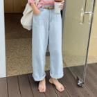 Washed Wide-leg Jeans Light Blue - One Size