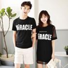 Couple Matching Lettering Mock Two-piece Dress / T-shirt