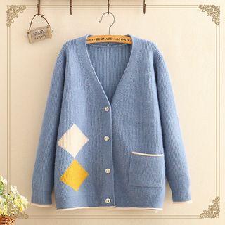 Diamond One-pocket Long-sleeve Knit Cardigan