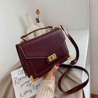 Faux Leather Twist Lock Box Crossbody Bag