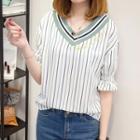 V-neck Pinstripe Short-sleeve Top