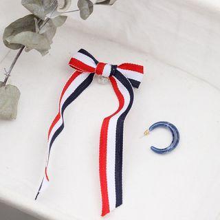 Non-matching Resin Hoop Ribbon Dangle Earring 1 Pair - 925 Silver - Ear Studs - One Size