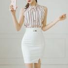 Set: Striped Sleeveless Blouse + Mini Skirt
