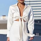 Tie-front Long-sleeve Crop Shirt
