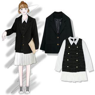 Plain Blazer / Mock Two Piece Dress